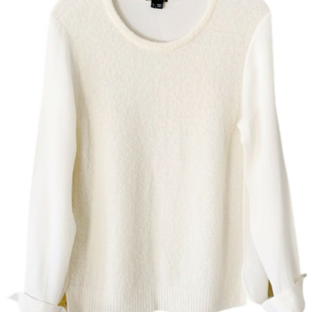 Theory Wool Silk Rolleena Curlique Ivory Sweater - Picture 3 of 11